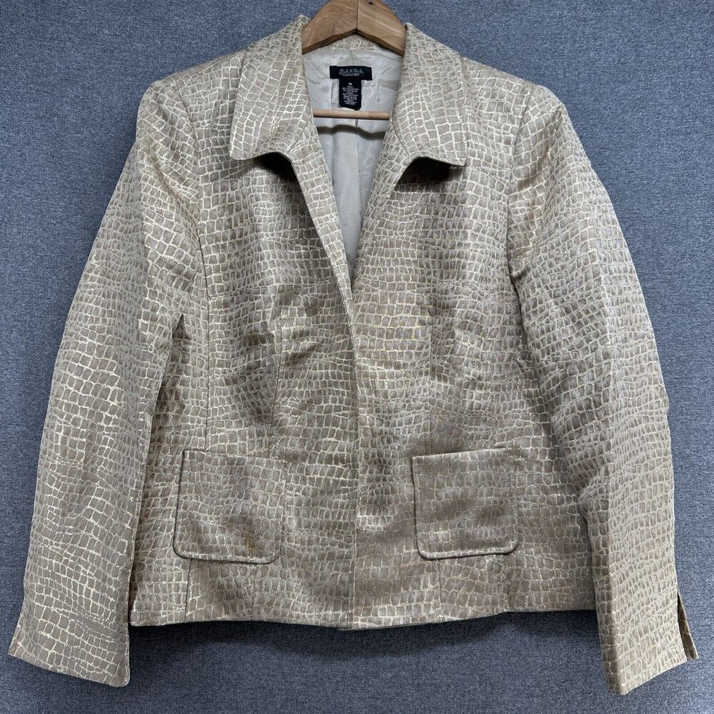 Peck & Peck Womens Size 16 Gold Metallic Blazer Open Front Statement Jacket